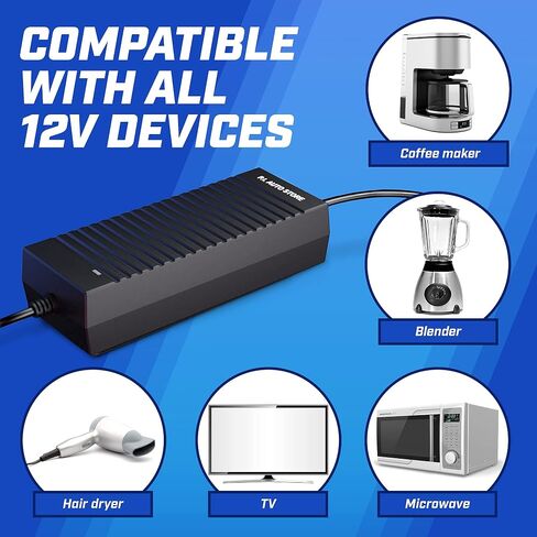 12V DC Power Converter, PI Store Adapter, 110V to 120V Transformer, 10 Amp 12V Max, FCC & CE Approved, for Car Refrigerator/Car Cigarette/Lighter/Other Car Accessories Use in Saudi Arabia