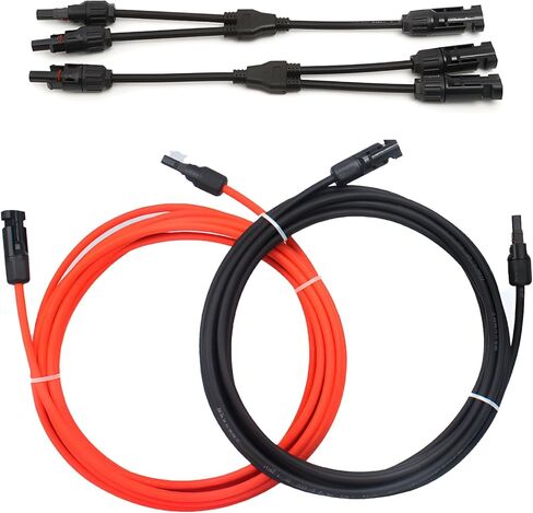 20 FT 10AWG Solar Extension Cable with Female and Male Connector with Extra Free Pair of Solar Y Connector Adaptor Kit for Home, Ship and RV Solar Panels (20FT Red + 20FT Black) in Kuwait