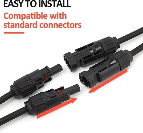 20 FT 10AWG Solar Extension Cable with Female and Male Connector with Extra Free Pair of Solar Y Connector Adaptor Kit for Home, Ship and RV Solar Panels (20FT Red + 20FT Black) in Kuwait