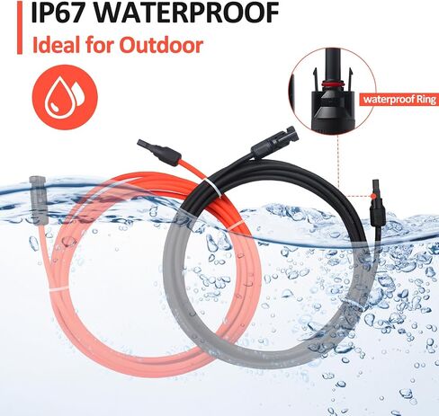 20 FT 10AWG Solar Extension Cable with Female and Male Connector with Extra Free Pair of Solar Y Connector Adaptor Kit for Home, Ship and RV Solar Panels (20FT Red + 20FT Black) in Kuwait