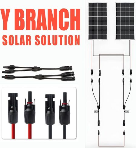 20 FT 10AWG Solar Extension Cable with Female and Male Connector with Extra Free Pair of Solar Y Connector Adaptor Kit for Home, Ship and RV Solar Panels (20FT Red + 20FT Black) in Kuwait