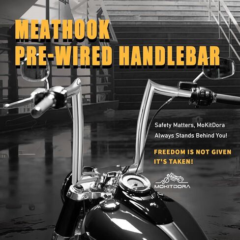 MoKitDora Sportster Dyna Softail Pre-wired Handlebar 14" Rise 1-1/4" Fat 1" Clamp Ape Hanger Meathook Bar for 2007-2013 Harley Sportster/Dyna/Softail(Except Softail Springer), Black in Saudi Arabia