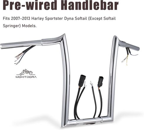 MoKitDora Sportster Dyna Softail Pre-wired Handlebar 14" Rise 1-1/4" Fat 1" Clamp Ape Hanger Meathook Bar for 2007-2013 Harley Sportster/Dyna/Softail(Except Softail Springer), Black in Saudi Arabia