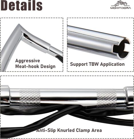 MoKitDora Sportster Dyna Softail Pre-wired Handlebar 14" Rise 1-1/4" Fat 1" Clamp Ape Hanger Meathook Bar for 2007-2013 Harley Sportster/Dyna/Softail(Except Softail Springer), Black in Saudi Arabia