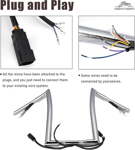 MoKitDora Sportster Dyna Softail Pre-wired Handlebar 14" Rise 1-1/4" Fat 1" Clamp Ape Hanger Meathook Bar for 2007-2013 Harley Sportster/Dyna/Softail(Except Softail Springer), Black in Saudi Arabia