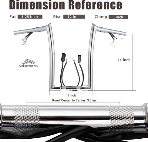 MoKitDora Sportster Dyna Softail Pre-wired Handlebar 14" Rise 1-1/4" Fat 1" Clamp Ape Hanger Meathook Bar for 2007-2013 Harley Sportster/Dyna/Softail(Except Softail Springer), Black in Saudi Arabia