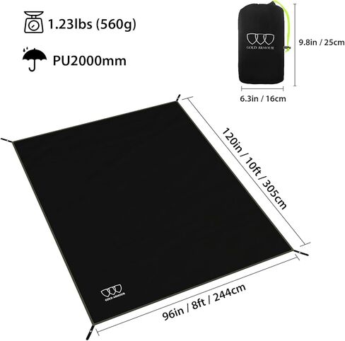 Gold Armour Tent Footprint, Camping Tarp Waterproof Ultralight - 84x60in | 84x84in | 84x96in | 82x106in | 120x108in | 120x120in | 120x144in Floor and Ground Tarps for Camping Hiking (Black 84x84in) in Kuwait