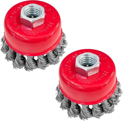 Sutekus Wire Wheel Cup Brush Twist Knotted Wire Brush Coarse Crimped Wire Brush Carbon Steel Wire Wheel with 5/8 Inch-11 Threaded Arbor for Angle Grinders (2) in Saudi Arabia