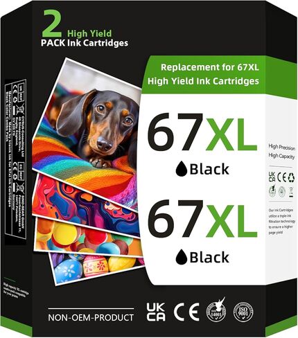 خرطوشة حبر سوداء 67XL لحبر HP 67 حبر طابعة بديل أسود عالي الإنتاجية 67 XL لـ Envy 6000 6055 6058 6075 6400 6455 لـ Deskjet 2752 2755 2755e 4152 4155 2800 لـ DeskJet Plus 4100 (2 أسود) in Kuwait