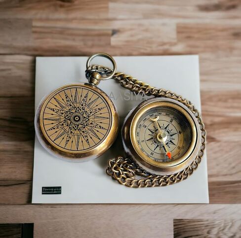 Brass Working Compass Necklace, Antique with Beautiful Star Dial, for Girl, Boy, Men, Women, Son, Daughter, Friend, Cousin, Dad, Mom, Loved Once. Husband, Boyfriend, Girlfriend, Her/Him Compass in Kuwait