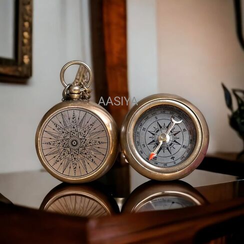 Brass Working Compass Necklace, Antique with Beautiful Star Dial, for Girl, Boy, Men, Women, Son, Daughter, Friend, Cousin, Dad, Mom, Loved Once. Husband, Boyfriend, Girlfriend, Her/Him Compass in Kuwait