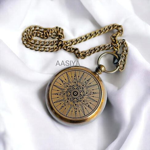 Brass Working Compass Necklace, Antique with Beautiful Star Dial, for Girl, Boy, Men, Women, Son, Daughter, Friend, Cousin, Dad, Mom, Loved Once. Husband, Boyfriend, Girlfriend, Her/Him Compass in Kuwait