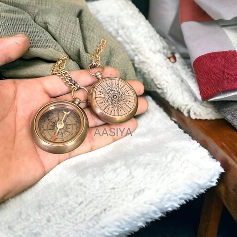 Brass Working Compass Necklace, Antique with Beautiful Star Dial, for Girl, Boy, Men, Women, Son, Daughter, Friend, Cousin, Dad, Mom, Loved Once. Husband, Boyfriend, Girlfriend, Her/Him Compass in Kuwait