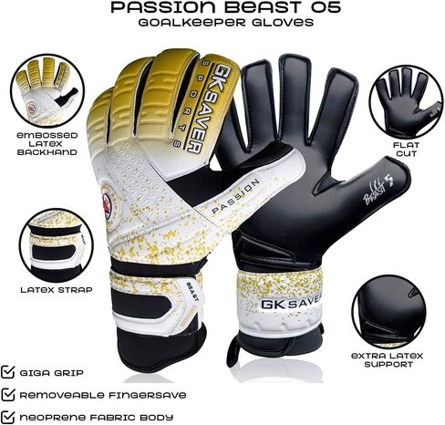 قفازات حارس المرمى GK Saver لكرة القدم Passion PS04 قفازات حارس المرمى الاحترافية ذات القطع المسطح مقاس 6 إلى 11 قابلة للإزالة لحفظ الإصبع in Saudi Arabia