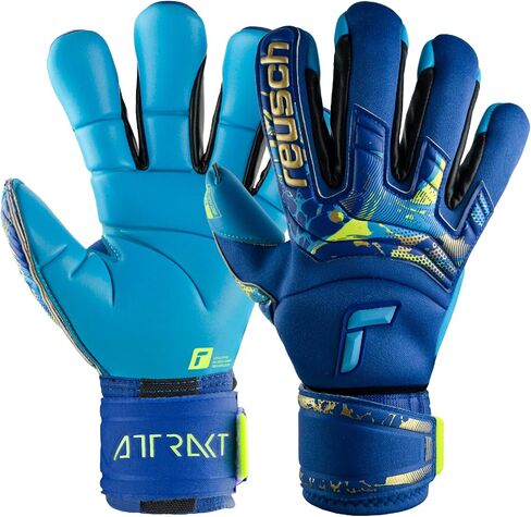 قفازات Reusch Attrakt Pro AX2 Ortho-Tec لحارس المرمى، أزرق حقيقي/ذهبي/أزرق مائي، مقاس 9 in Saudi Arabia