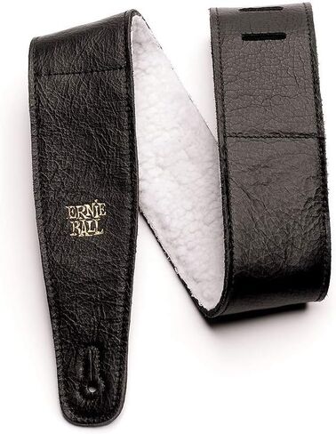 Ernie Ball Italian Leather with Fur Padding Guitar Strap, Black (P04137) in Saudi Arabia