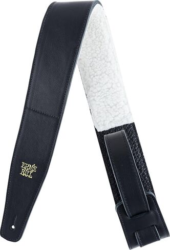 Ernie Ball Italian Leather with Fur Padding Guitar Strap, Black (P04137) in Saudi Arabia