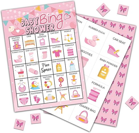 24 Pink Baby Shower Bingo Cards (5"x7") | Party Games with 24 Players | Party Games for Adults Teenagers| School Classroom Party Activity - fen03 in Saudi Arabia