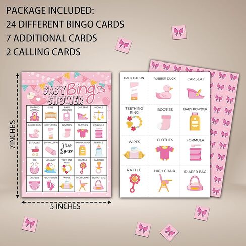 24 Pink Baby Shower Bingo Cards (5"x7") | Party Games with 24 Players | Party Games for Adults Teenagers| School Classroom Party Activity - fen03 in Saudi Arabia
