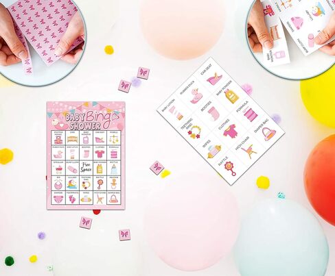 24 Pink Baby Shower Bingo Cards (5"x7") | Party Games with 24 Players | Party Games for Adults Teenagers| School Classroom Party Activity - fen03 in Saudi Arabia