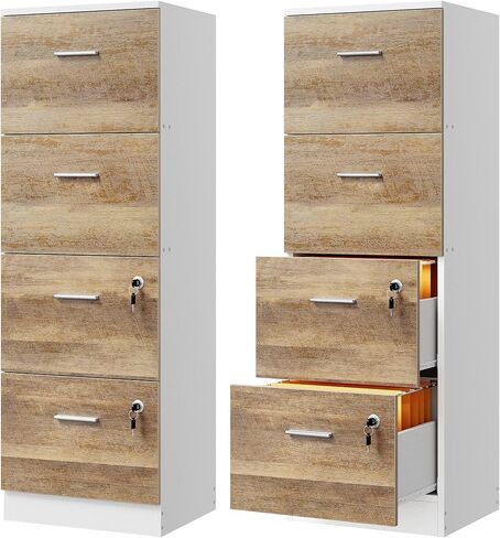 DWVO 4-Drawer File Cabinet with Lock, Filing Cabinet for Letter A4-Sized Files, Set of 2, Upgraded, Grey Wash in Saudi Arabia