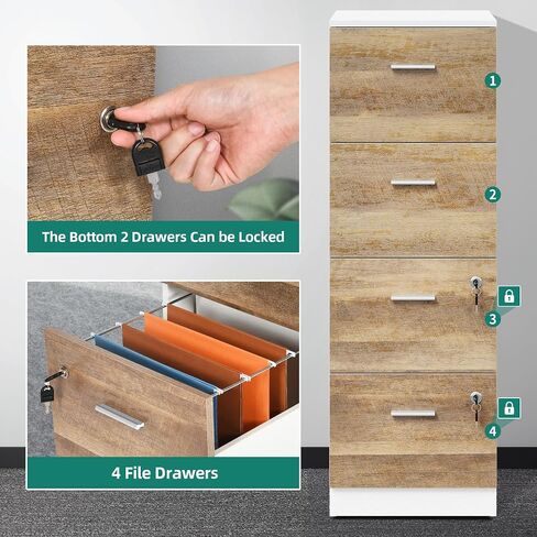 DWVO 4-Drawer File Cabinet with Lock, Filing Cabinet for Letter A4-Sized Files, Set of 2, Upgraded, Grey Wash in Saudi Arabia