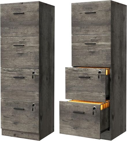DWVO 4-Drawer File Cabinet with Lock, Filing Cabinet for Letter A4-Sized Files, Set of 2, Upgraded, Grey Wash in Saudi Arabia
