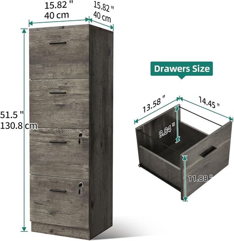 DWVO 4-Drawer File Cabinet with Lock, Filing Cabinet for Letter A4-Sized Files, Set of 2, Upgraded, Grey Wash in Saudi Arabia
