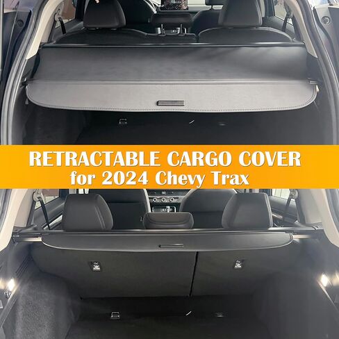 غطاء شحن لسيارة شيفروليه/تشيفي تراكس 2024، غطاء صندوق خلفي محسّن قابل للسحب متوافق مع غطاء أمان صندوق السيارة تشيفي تراكس 2024، ملحقات السيارة، أسود (ألياف الكربون) in Kuwait