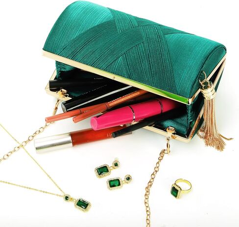 4 Pcs Women Clutch Purse Jewelry Set, Silk Stain Bridal Purse with Necklace Earrings Ring, Vintage Banquet Handbag with Detachable Chain, Rhinestone Jewelry Handbag Set for Wedding Party Gift in Saudi Arabia