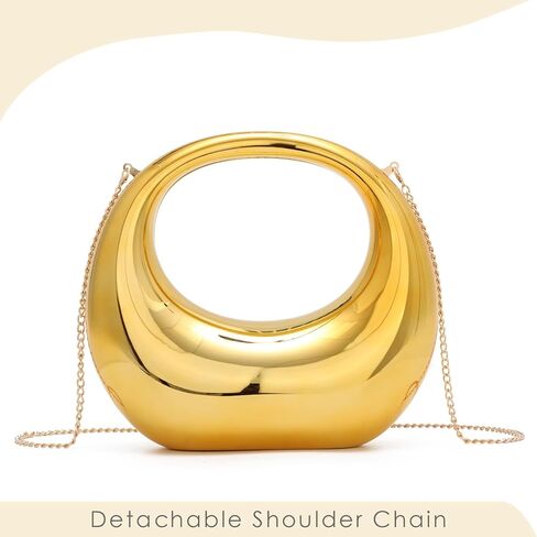 محفظة بمقبض علوي من الأكريليك الذهبي من Oweisong للنساء Moon Hape حقيبة يد ملونة شفافة كتف مسائية مع سلسلة in Kuwait