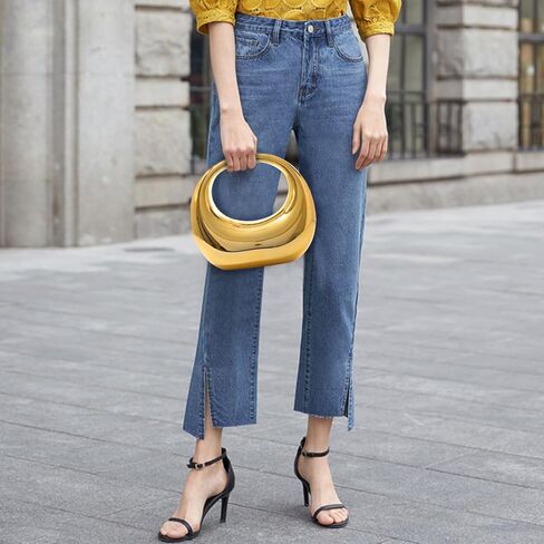 محفظة بمقبض علوي من الأكريليك الذهبي من Oweisong للنساء Moon Hape حقيبة يد ملونة شفافة كتف مسائية مع سلسلة in Kuwait