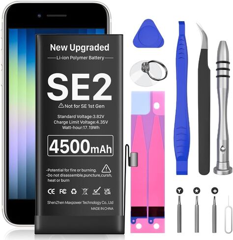 بطارية بديلة بقدرة 4500 مللي أمبير في الساعة لهاتف iPhone se 2 (2020 الجيل الثاني)، ترقية بطارية بديلة عالية السعة لجهاز iPhone se 2 (A2275 A2296 A2298 مع مجموعة أدوات بديلة احترافية) in Kuwait