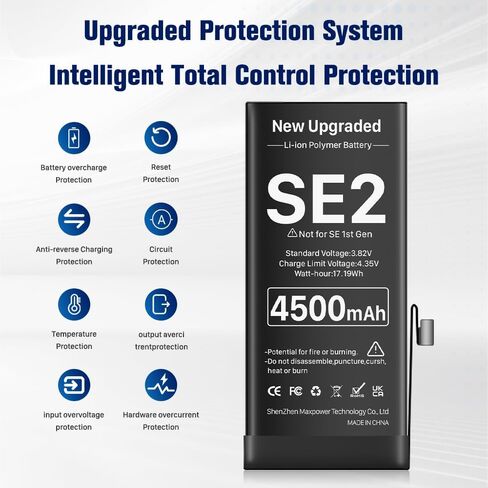 بطارية بديلة بقدرة 4500 مللي أمبير في الساعة لهاتف iPhone se 2 (2020 الجيل الثاني)، ترقية بطارية بديلة عالية السعة لجهاز iPhone se 2 (A2275 A2296 A2298 مع مجموعة أدوات بديلة احترافية) in Kuwait