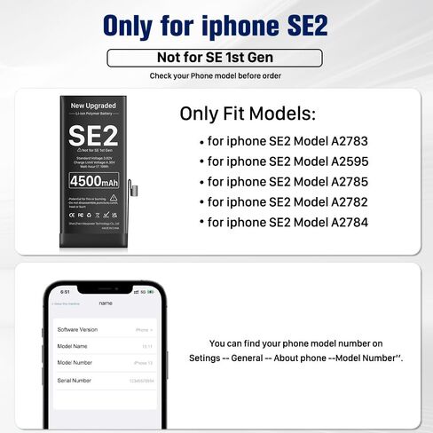 بطارية بديلة بقدرة 4500 مللي أمبير في الساعة لهاتف iPhone se 2 (2020 الجيل الثاني)، ترقية بطارية بديلة عالية السعة لجهاز iPhone se 2 (A2275 A2296 A2298 مع مجموعة أدوات بديلة احترافية) in Kuwait