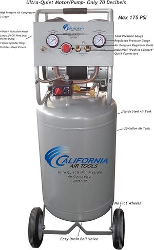 كاليفورنيا اير تولز CAT-20015HP ضاغط هواء مرحلتين فائق الهدوء وخالي من الزيت 1.5 حصان، 20 جالون 175 رطل لكل بوصة مربعة in Kuwait