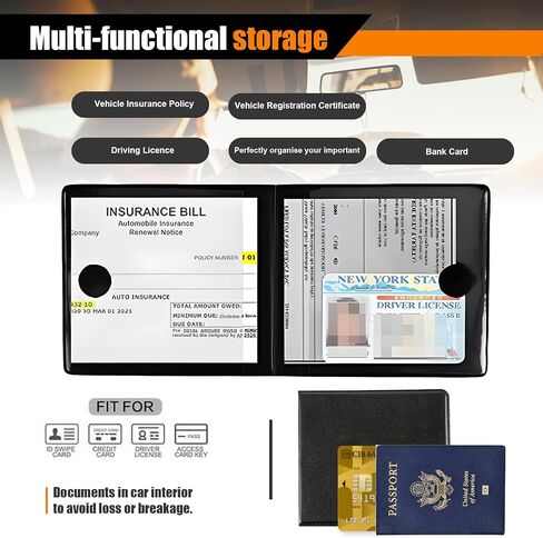 Car Registration and Insurance Holder, Auto Paperwork Cover, Vehicle Document Holder Glove Box Organize for Driver License, Card, Cash (Black 2PCS) in Saudi Arabia