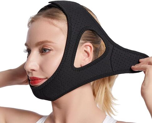 حزام الذقن لأجهزة مكافحة الشخير - حل الشخير بحزام الذقن Cpap المسامي، يقلل الشخير بشكل فعال، شعر غير لاصق، لا يبهت - أسود in Kuwait