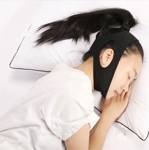 حزام الذقن لأجهزة مكافحة الشخير - حل الشخير بحزام الذقن Cpap المسامي، يقلل الشخير بشكل فعال، شعر غير لاصق، لا يبهت - أسود in Kuwait