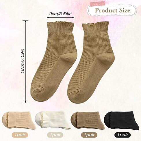 Womens Cotton Crew Socks 4 Pair Solid Striped Ruffle Socks Knitted Boot Socks Casual Athletic Socks Breathable Frilly Socks Cute Turn Cuff Ankle Socks for Women and Girls, One Size in Saudi Arabia