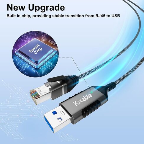كابل USB رفيع إلى إيثرنت بطول 6 أقدام، سلك رفيع USB 3.0 A إلى RJ45، متصل مباشرة، ألومنيوم، مضفر، OFC، كابل شبكة USB إلى RJ45 Gigabit LAN لأجهزة الكمبيوتر المحمول والكمبيوتر الشخصي والمحول والمزيد، OD: 3.6 مم in Kuwait
