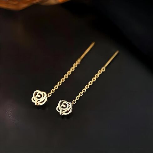 925 Silver Rose Dangle Drop Earrings for Women Girls in Saudi Arabia