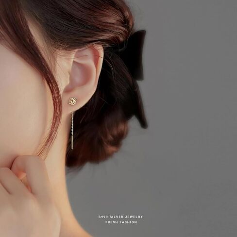 925 Silver Rose Dangle Drop Earrings for Women Girls in Saudi Arabia