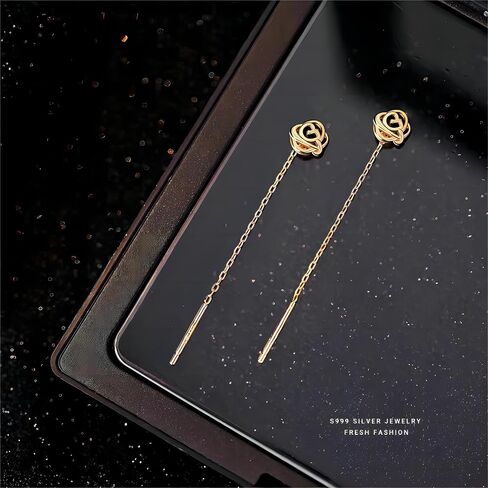 925 Silver Rose Dangle Drop Earrings for Women Girls in Saudi Arabia