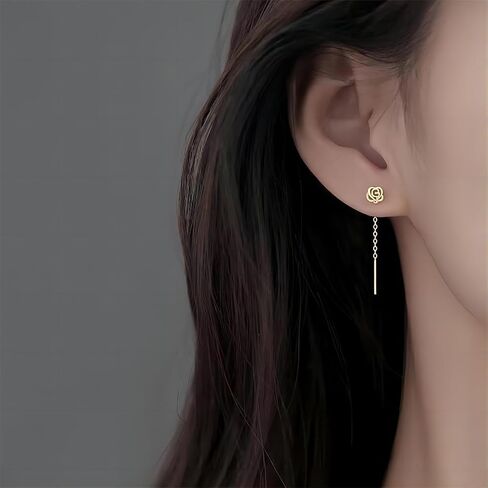925 Silver Rose Dangle Drop Earrings for Women Girls in Saudi Arabia