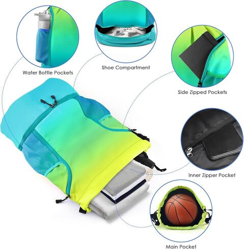 حقيبة ظهر رياضية من بروتو، حقيبة ظهر برباط مقاومة للماء، حقيبة رياضية مع حجرة للأحذية وحامل زجاجة مياه in Kuwait