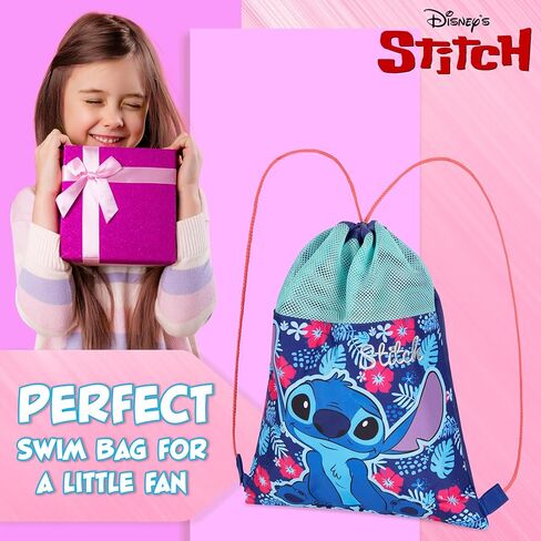 Disney Kids Drawstring Bags - Swimming Bag, School PE Bag (Blue Stitch) in Kuwait