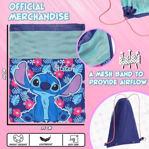 Disney Kids Drawstring Bags - Swimming Bag, School PE Bag (Blue Stitch) in Kuwait