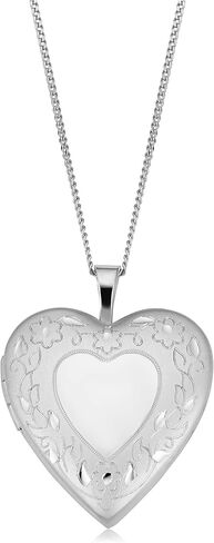 Kooljewelry Rhodium Plated Brass Heart Locket with Sterling Silver Curb Chain Necklace (18 inch) in Saudi Arabia