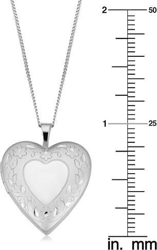 Kooljewelry Rhodium Plated Brass Heart Locket with Sterling Silver Curb Chain Necklace (18 inch) in Saudi Arabia